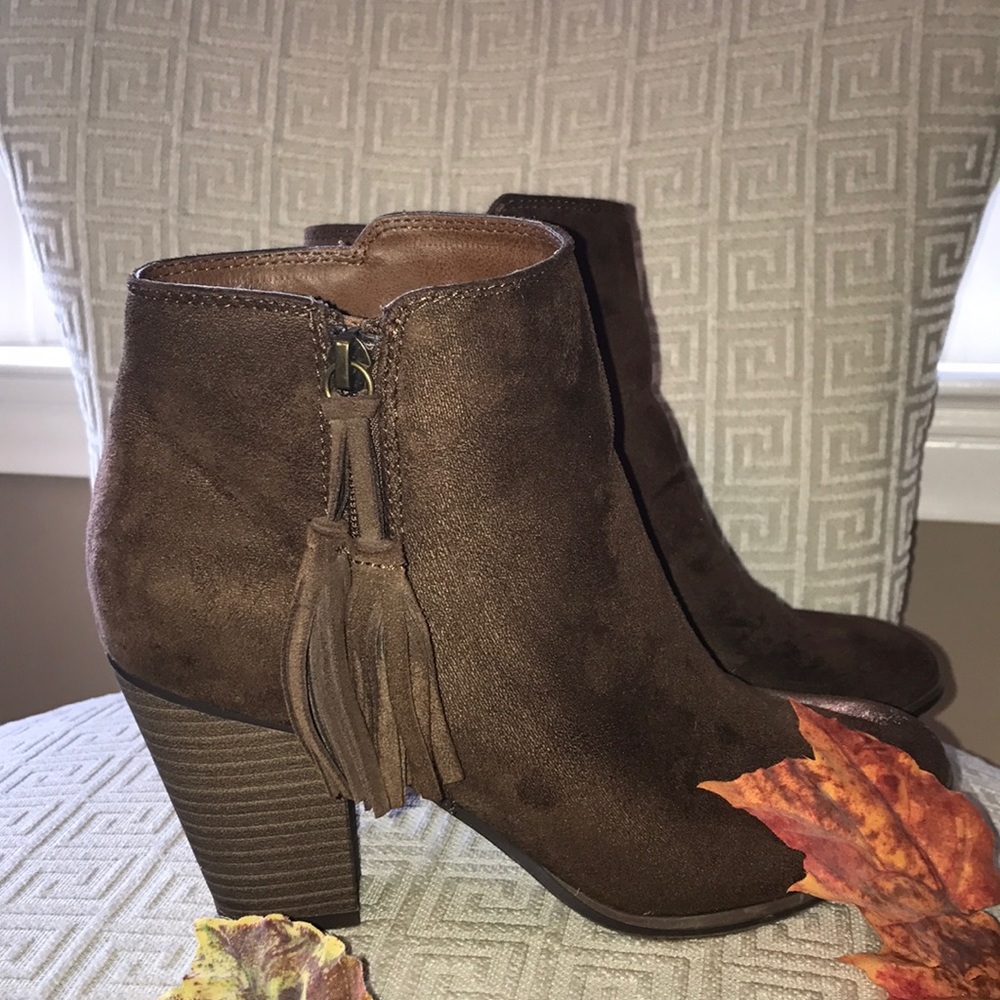 Brown suede booties